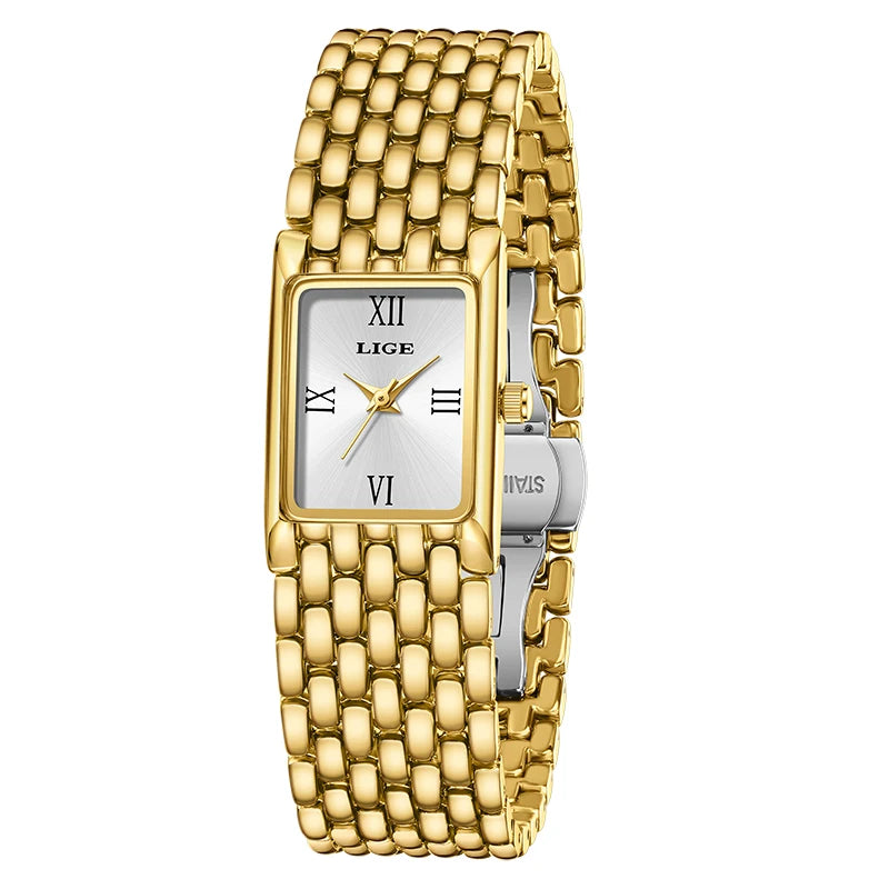 Luxury Gold Women's Quartz Watch with Stainless Steel Bracelet and 30M Waterproof Design
