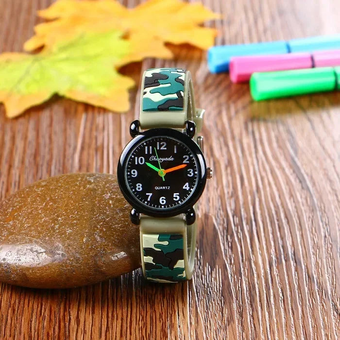 Camo Strap Cartoon Quartz Watch for Kids - Stylish and Fun