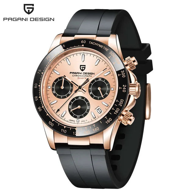 40mm Men's Quartz Chronograph Watch with Sapphire Crystal and Waterproof Design