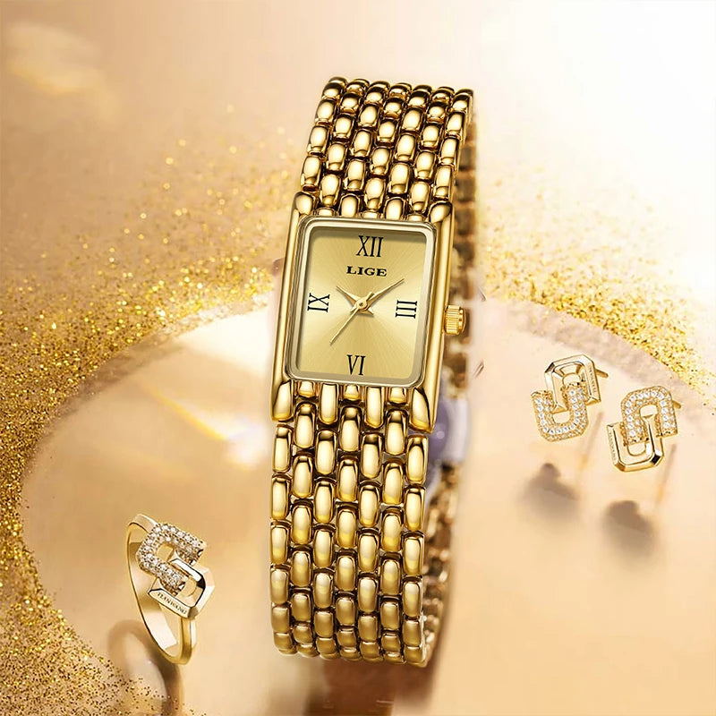 Luxury Gold Women's Quartz Watch with Stainless Steel Bracelet and 30M Waterproof Design