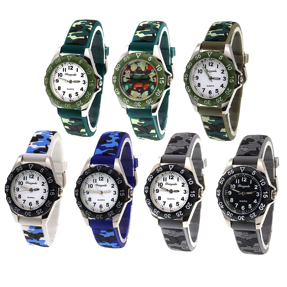 Cool Camouflage Silicone Strap Quartz Watch for Kids