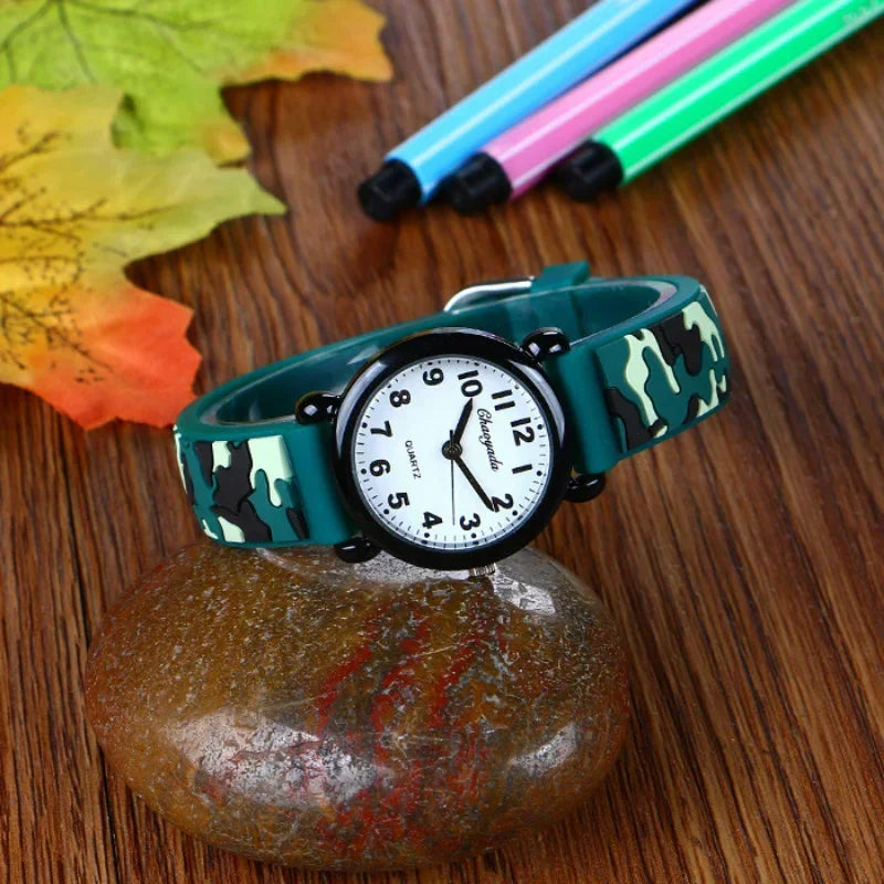Camo Strap Cartoon Quartz Watch for Kids - Stylish and Fun
