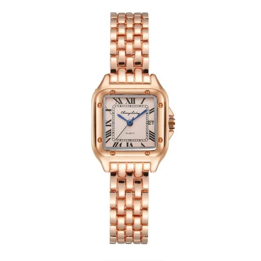 Luxury Ladies Quartz Watch with Calendar - Stainless Steel Bracelet