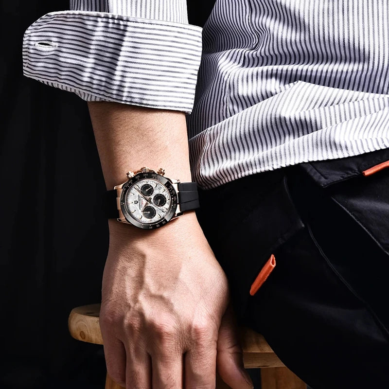 40mm Men's Quartz Chronograph Watch with Sapphire Crystal and Waterproof Design