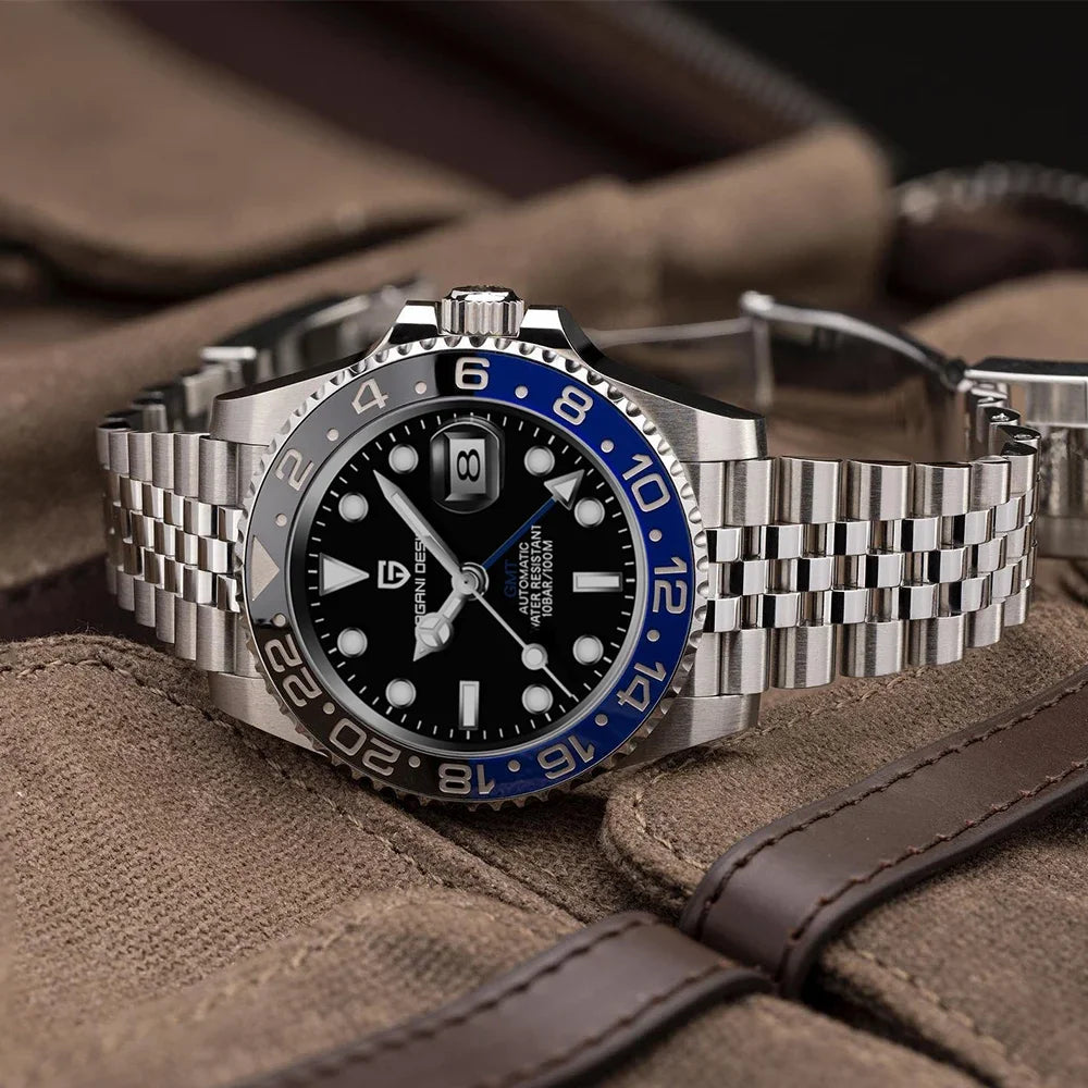 Luxury GMT Mechanical Wristwatch with Sapphire Glass and 100M Water Resistance