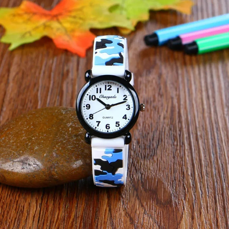 Camo Strap Cartoon Quartz Watch for Kids - Stylish and Fun