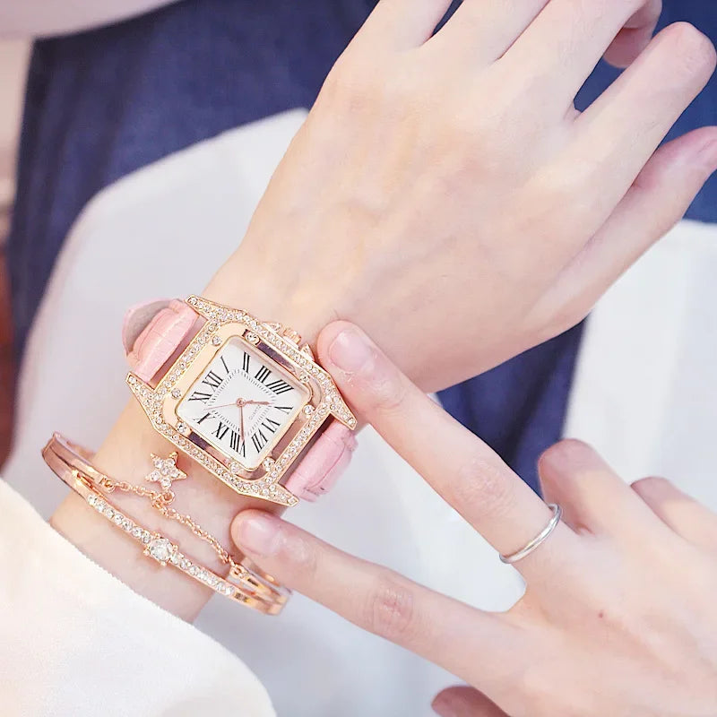 Elegant Rhinestone Square Women’s Waterproof Quartz Watch