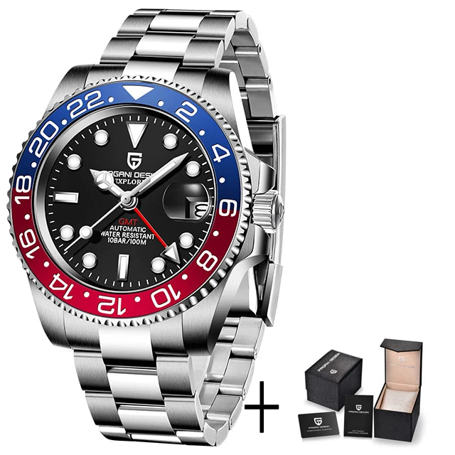 Luxury GMT Men’s Mechanical Wristwatch with Sapphire Glass and 100M Waterproof
