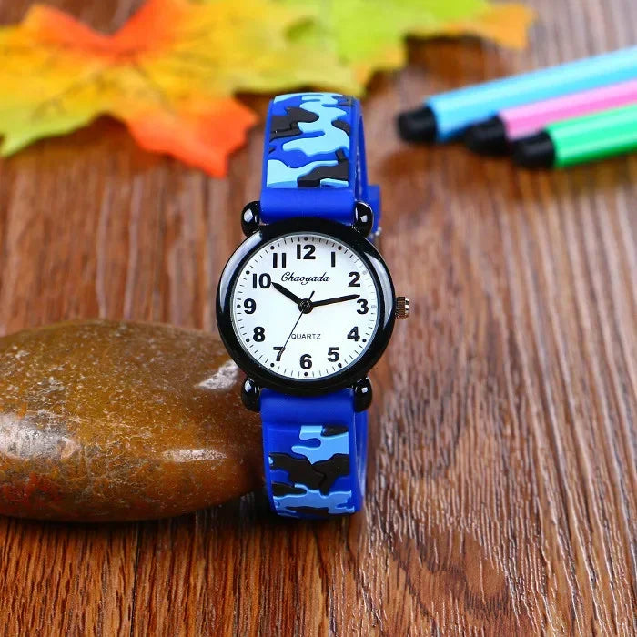 Camo Strap Cartoon Quartz Watch for Kids - Stylish and Fun