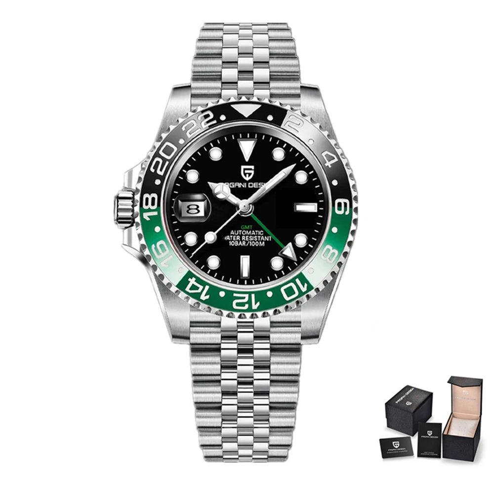 Luxury GMT Mechanical Wristwatch with Sapphire Glass and 100M Water Resistance