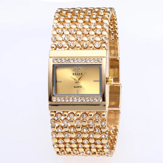Luxury Casual Women's Square Full Diamond Bracelet Watch