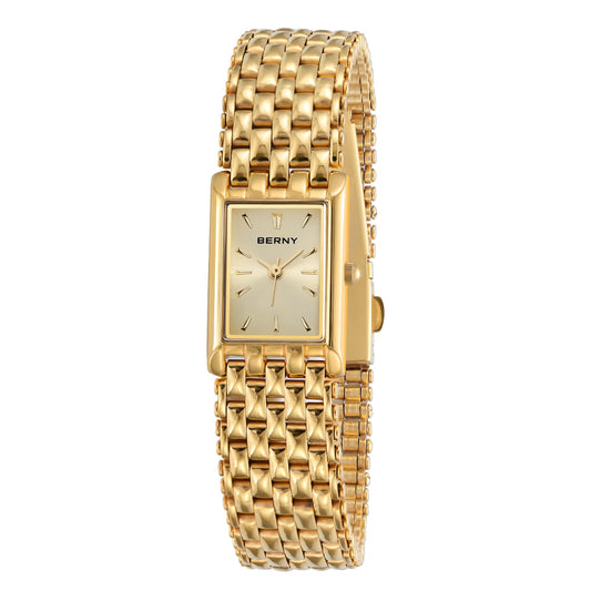 Luxury Gold Square Women's Quartz Watch - Elegant Stainless Steel Design