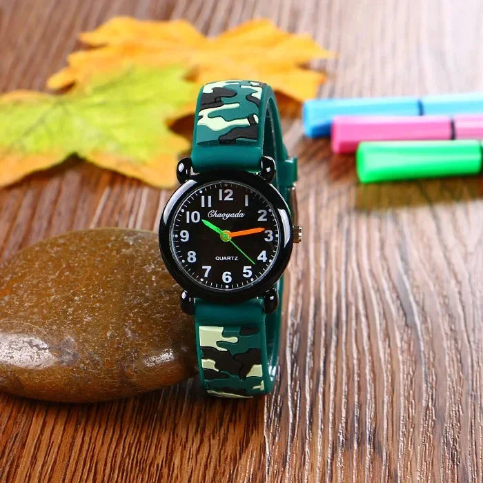 Camo Strap Cartoon Quartz Watch for Kids - Stylish and Fun