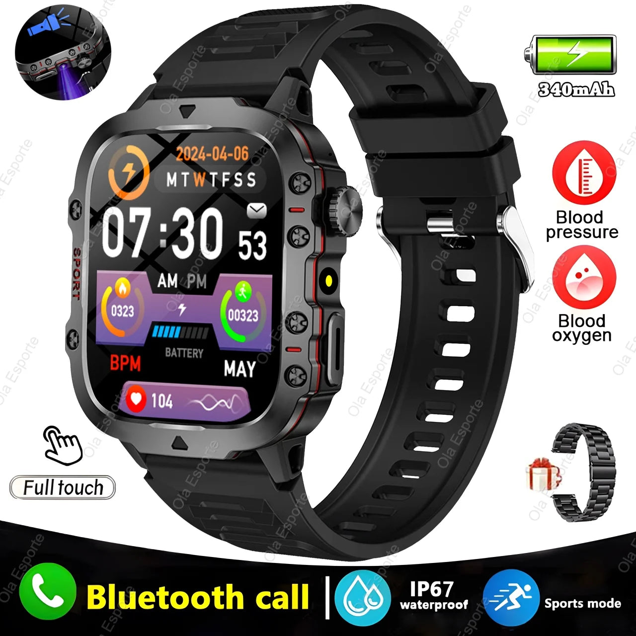 Strap Wise Military Smartwatch with GPS, Waterproof Fitness Tracker, and Bluetooth Calling