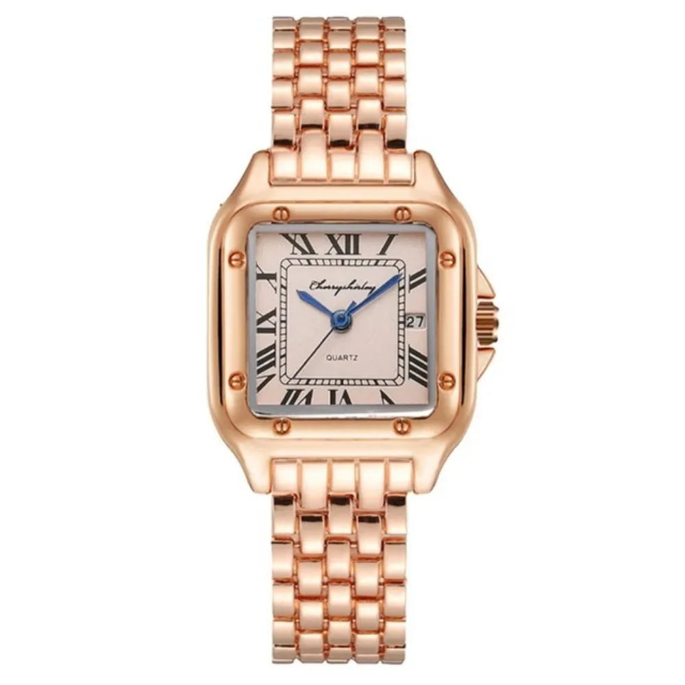 Luxury Ladies Quartz Watch with Calendar - Stainless Steel Bracelet