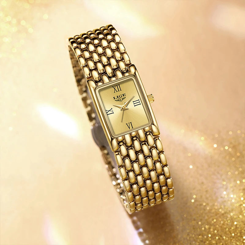 Luxury Gold Women's Quartz Watch with Stainless Steel Bracelet and 30M Waterproof Design