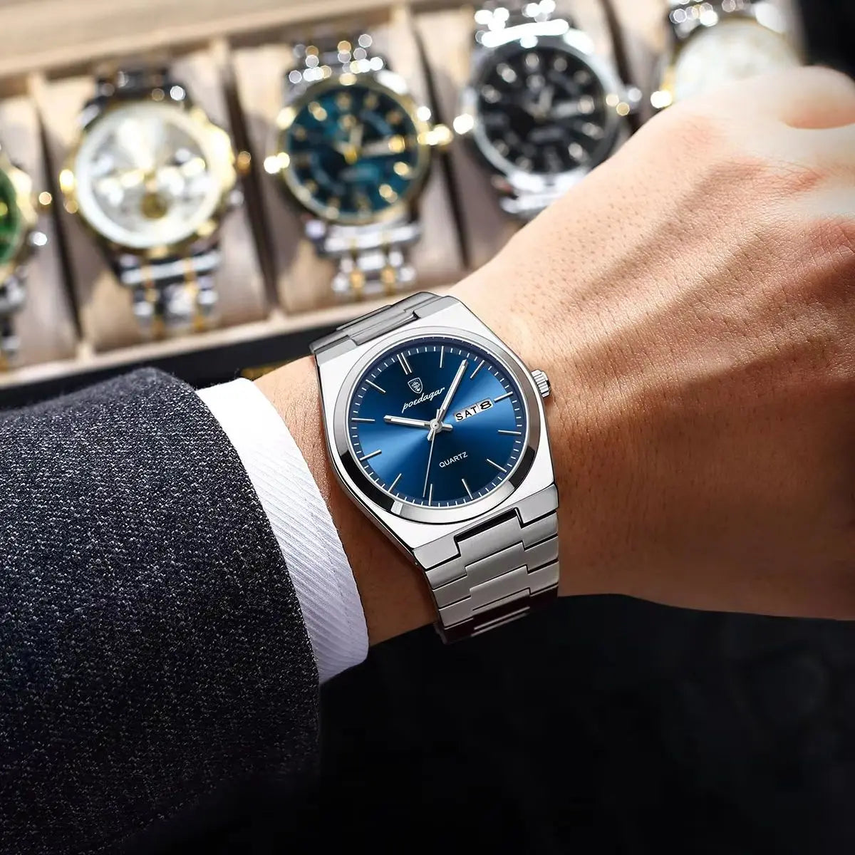 Luxury Waterproof Luminous Men's Quartz Watch with Date and Week Display