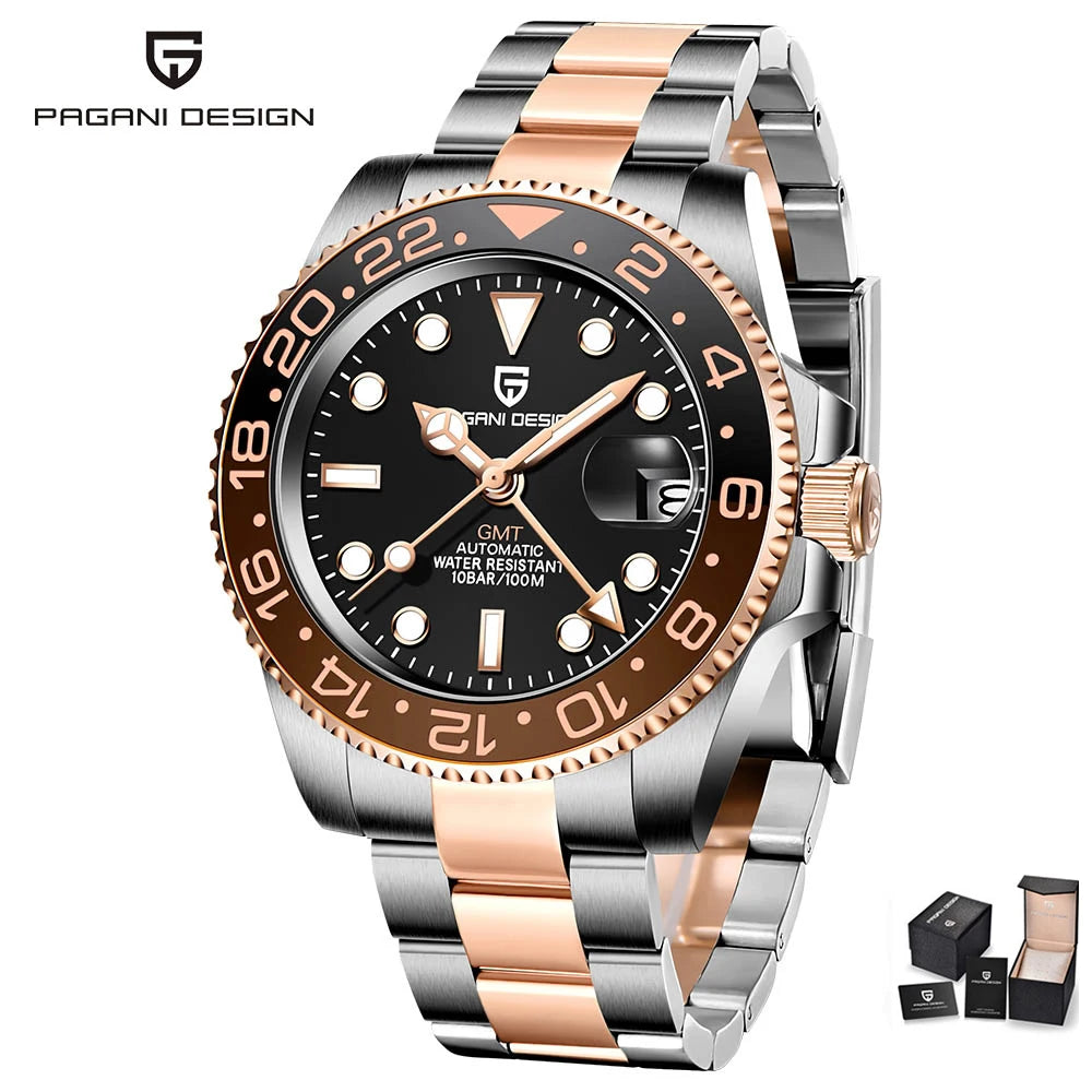 Luxury GMT Mechanical Wristwatch with Sapphire Glass and 100M Water Resistance