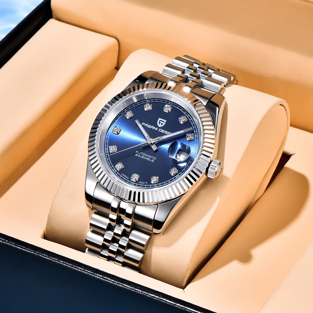 Men's 42MM Automatic Mechanical Watch with Sapphire Glass and Stainless Steel Band
