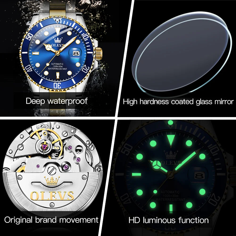 Classic Automatic Mechanical Men's Watch with Luminous Features and Waterproof Design