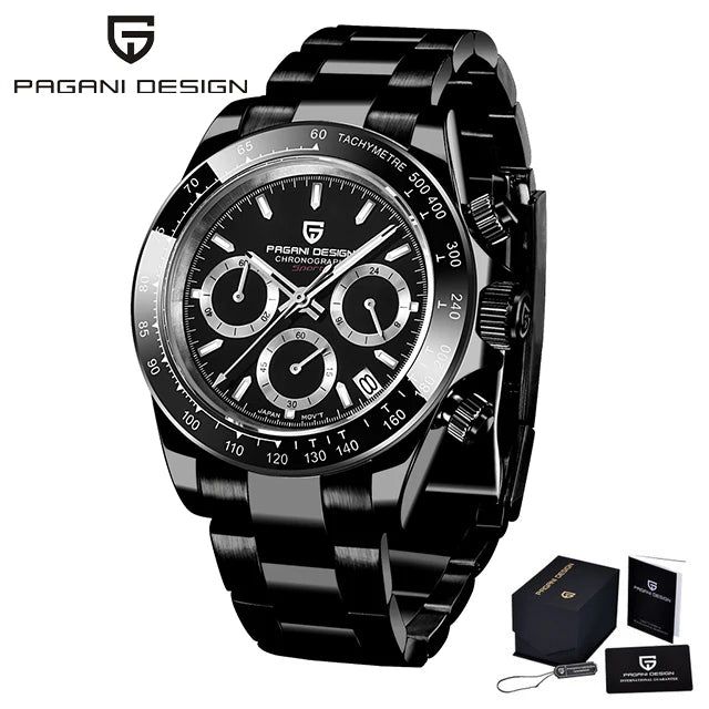 40mm Men's Quartz Chronograph Watch with Sapphire Crystal and Waterproof Design