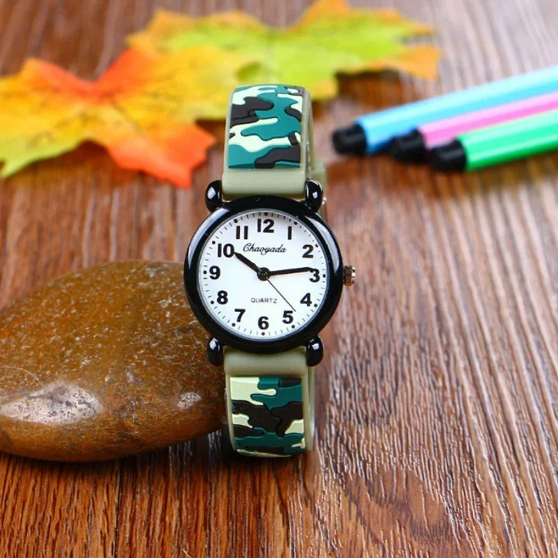 Camo Strap Cartoon Quartz Watch for Kids - Stylish and Fun