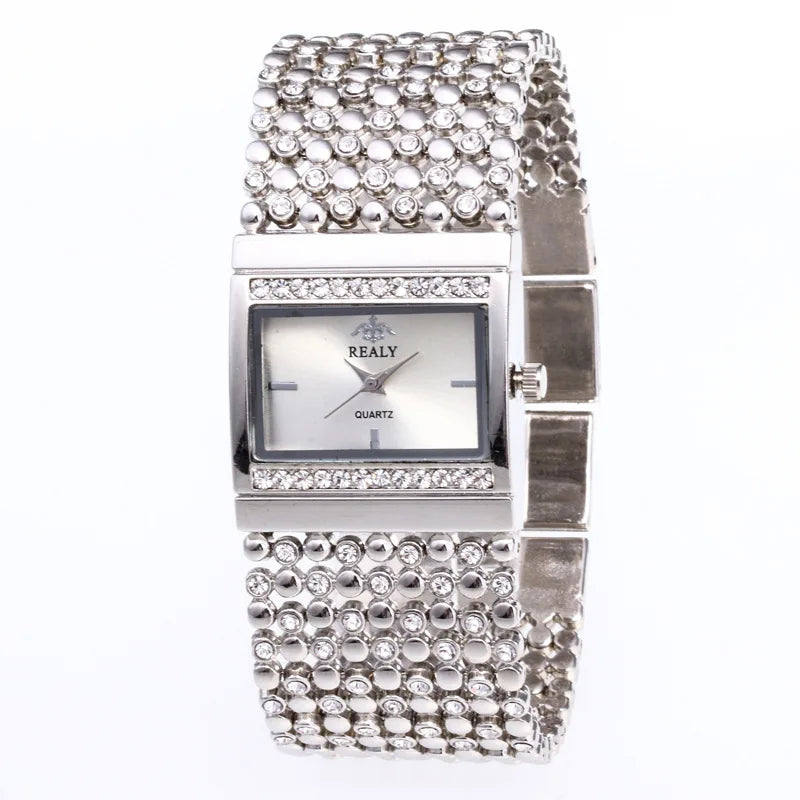 Luxury Casual Women's Square Full Diamond Bracelet Watch