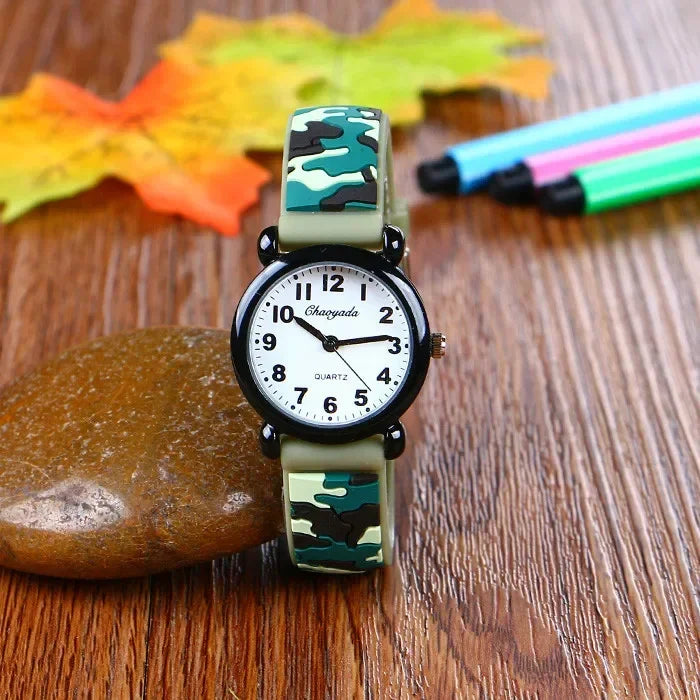 Camo Strap Cartoon Quartz Watch for Kids - Stylish and Fun