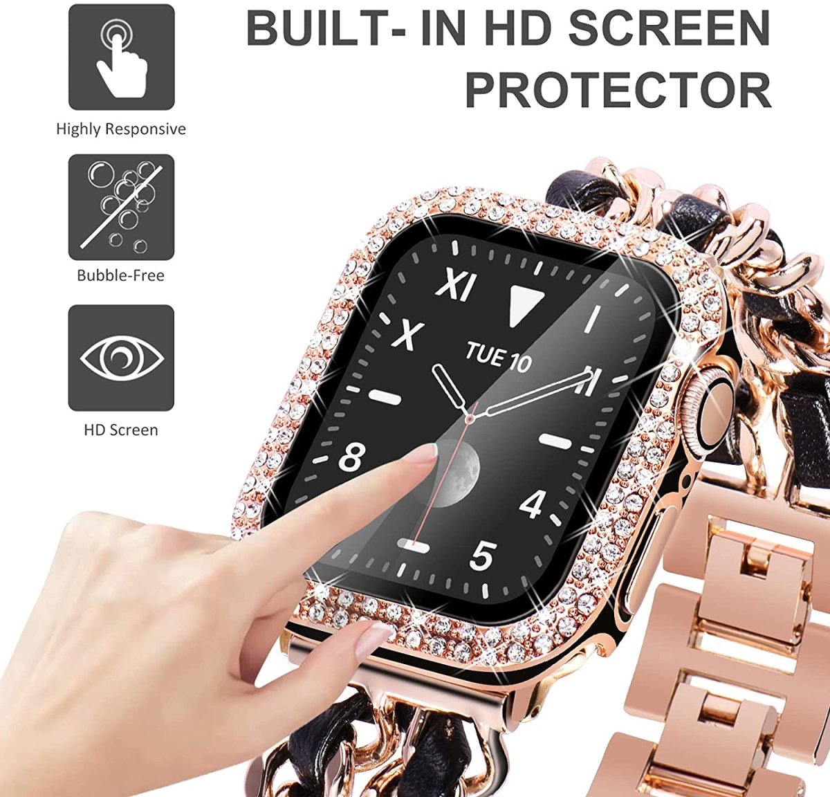 Carpe Luxury Steel Leather Watch Band & Case for Apple Watch
