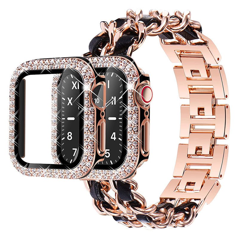Carpe Luxury Steel Leather Watch Band & Case for Apple Watch