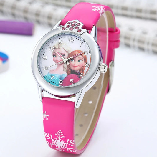 Elsa Princess Girls Watch with Leather Strap - Cute Cartoon Wristwatch