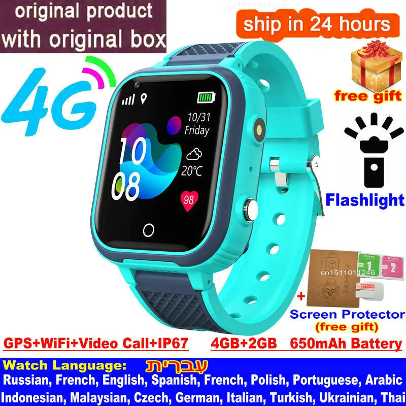 4G Kids Smart Watch with GPS, Video Call, and IP67 Waterproof