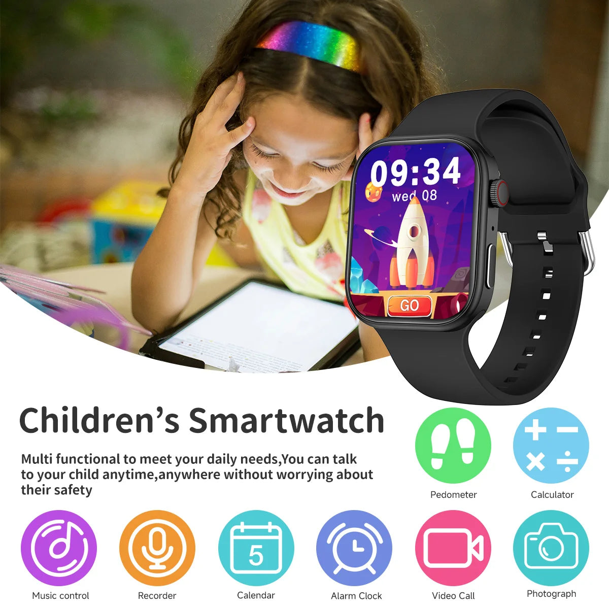 Children's 1.83" Smartwatch with Health Monitor, Bluetooth Call & Sports Features