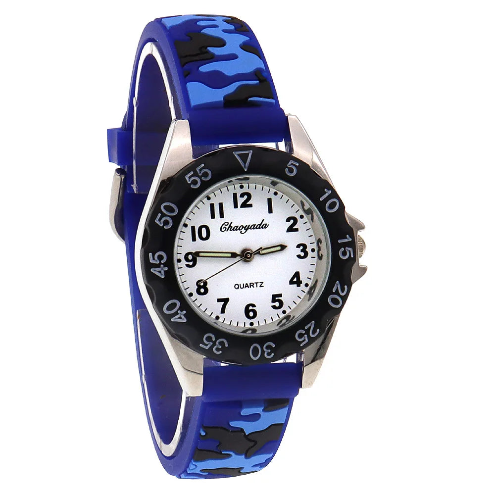 Cool Camouflage Silicone Strap Quartz Watch for Kids