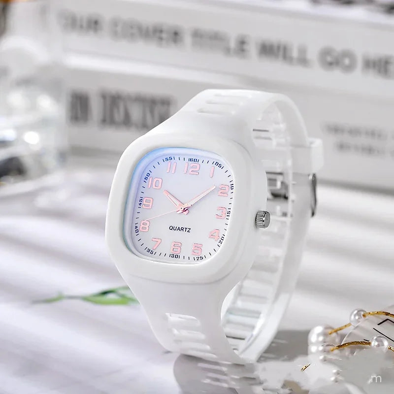 Cute Pink Square Quartz Watch for Women and Girls