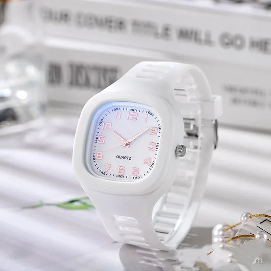 Cute Pink Square Quartz Watch for Women and Girls