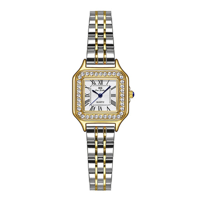 Elegant Square Women's Watch with Diamond Dial and Stainless Steel Strap