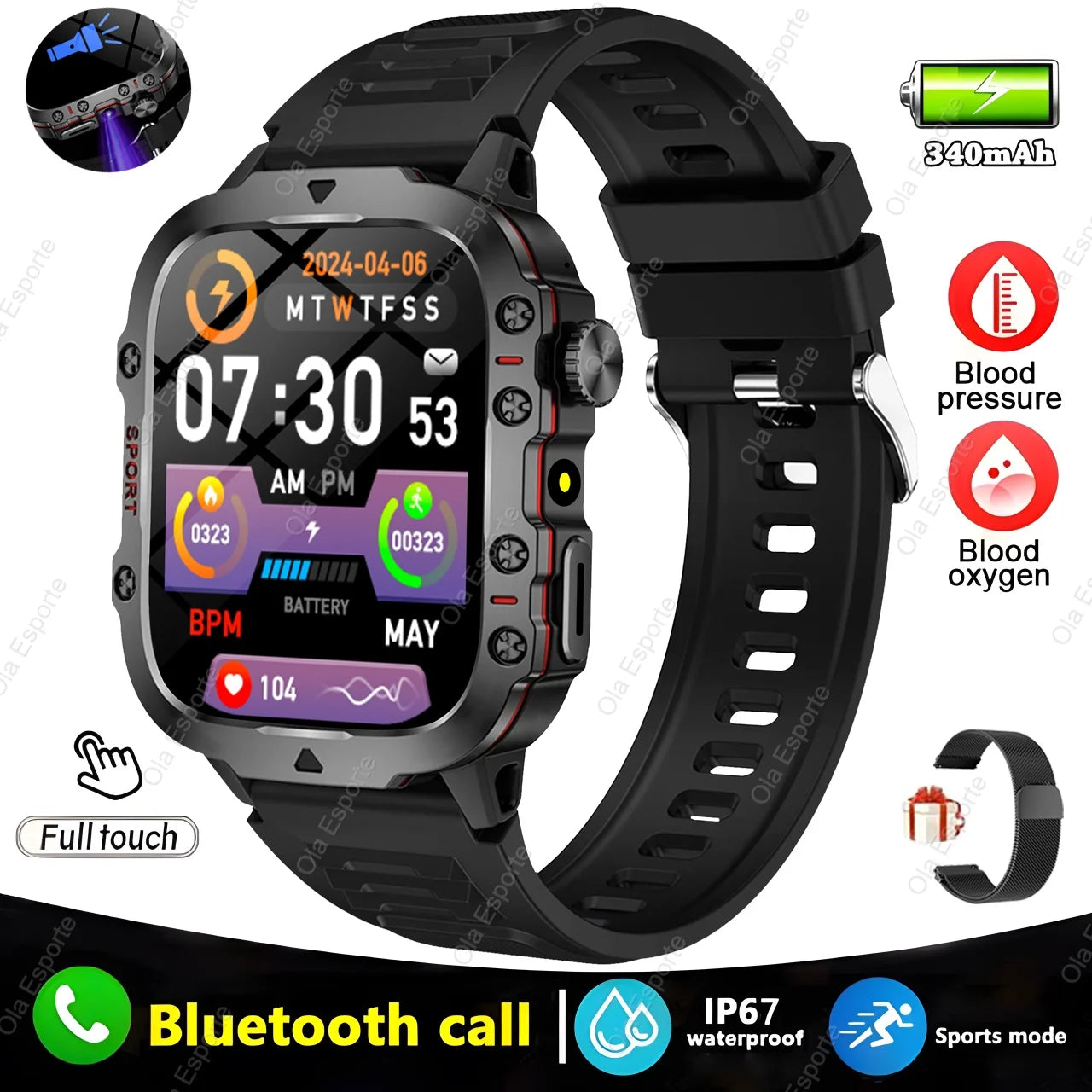 Strap Wise Military Smartwatch with GPS, Waterproof Fitness Tracker, and Bluetooth Calling