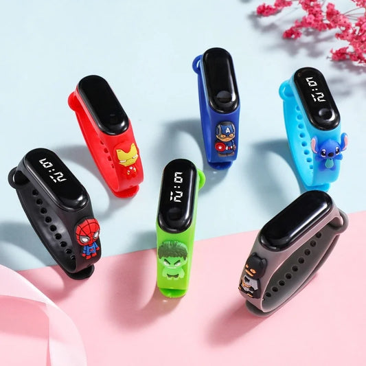Marvel Cartoon Digital LED Watch for Kids - Rubber Band, Touch Screen