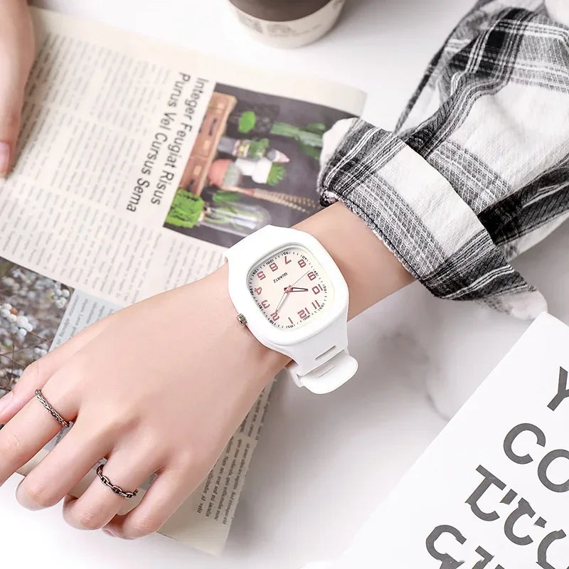Cute Pink Square Quartz Watch for Women and Girls