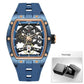 Men's Automatic Mechanical Skeleton Watch with Stainless Steel Case and Silicone Band