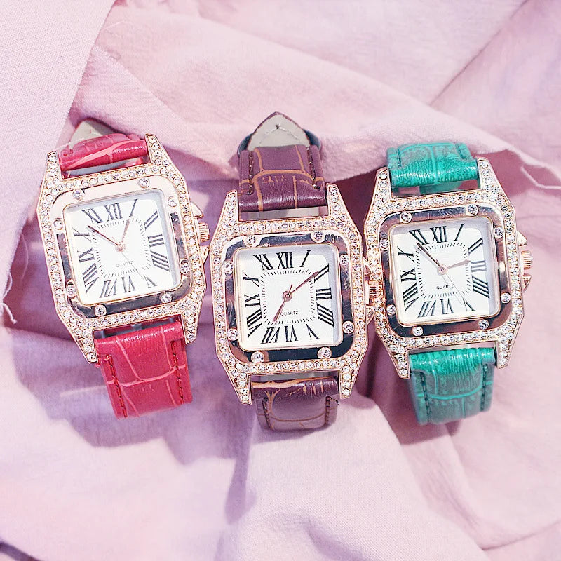 Elegant Rhinestone Square Women’s Waterproof Quartz Watch