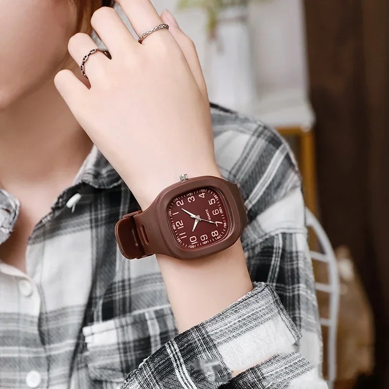 Cute Pink Square Quartz Watch for Women and Girls