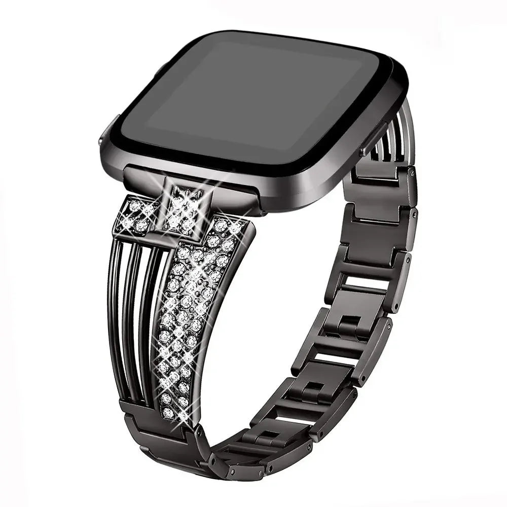 Fitbit Versa 2/Versa Lite SE Compatible Sector-Inlaid-Diamond Wristband Alloy Metal Motorcycle Electronic Accessories
