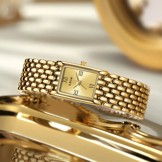 Luxury Gold Women's Quartz Watch with Stainless Steel Bracelet and 30M Waterproof Design