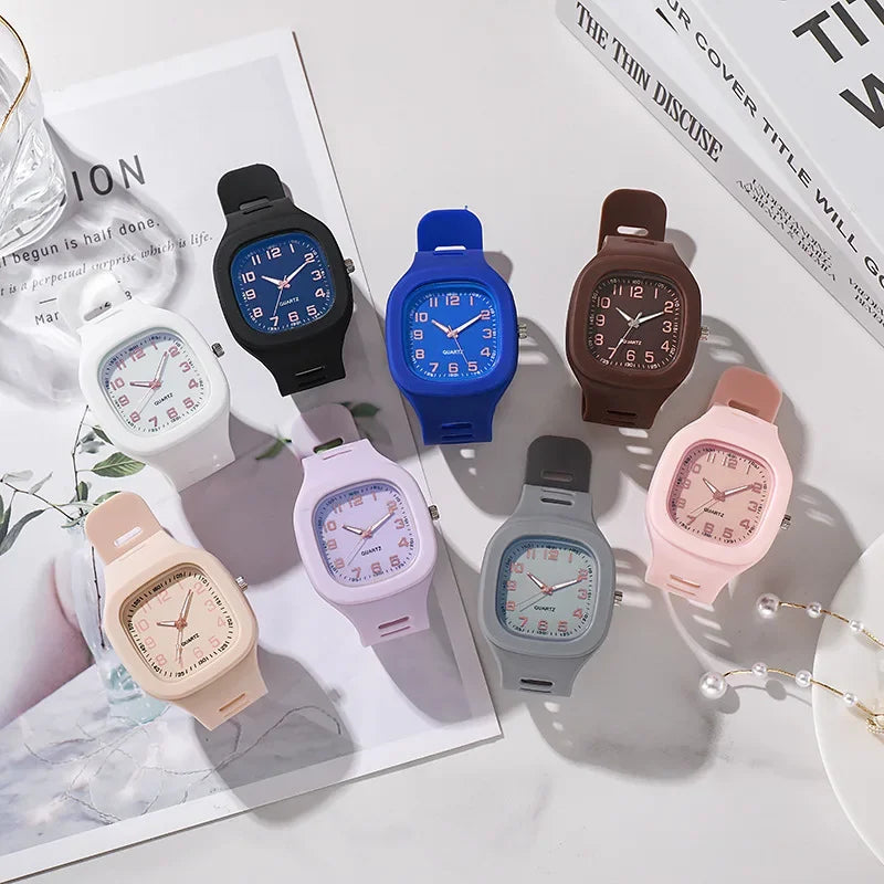 Cute Pink Square Quartz Watch for Women and Girls