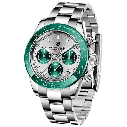 40mm Men's Quartz Chronograph Watch with Sapphire Crystal and Waterproof Design