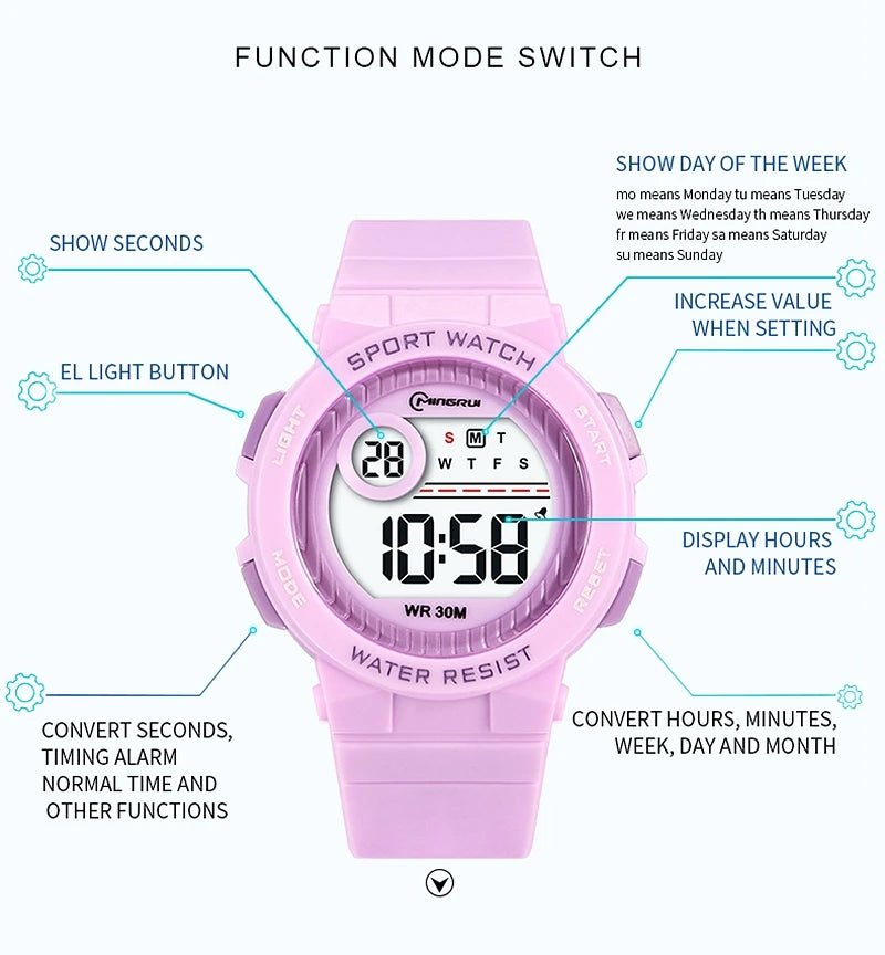 OHSEN Kids 30M Waterproof Digital Sport Watch with Stopwatch and Alarm