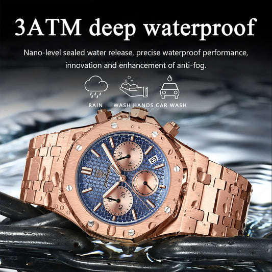 Luxury Men's Stainless Steel Chronograph Watch - Waterproof & Luminous
