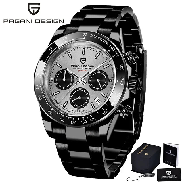 40mm Men's Quartz Chronograph Watch with Sapphire Crystal and Waterproof Design